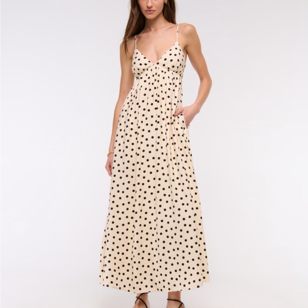 Abercrombie & Fitch Cream and Black Spotted Maxi Dress